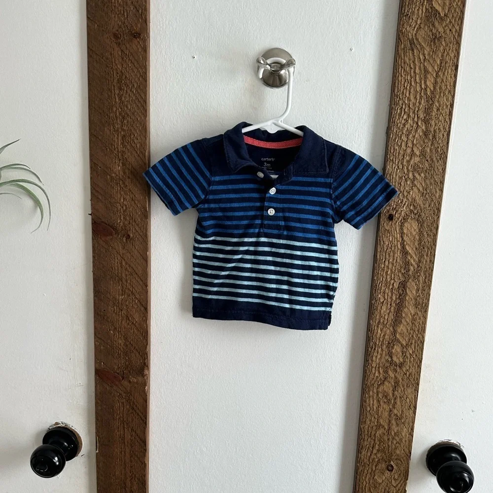 5/$15 Carter’s Stripe Polo short sleeve shirt 3 months baby boy euc
